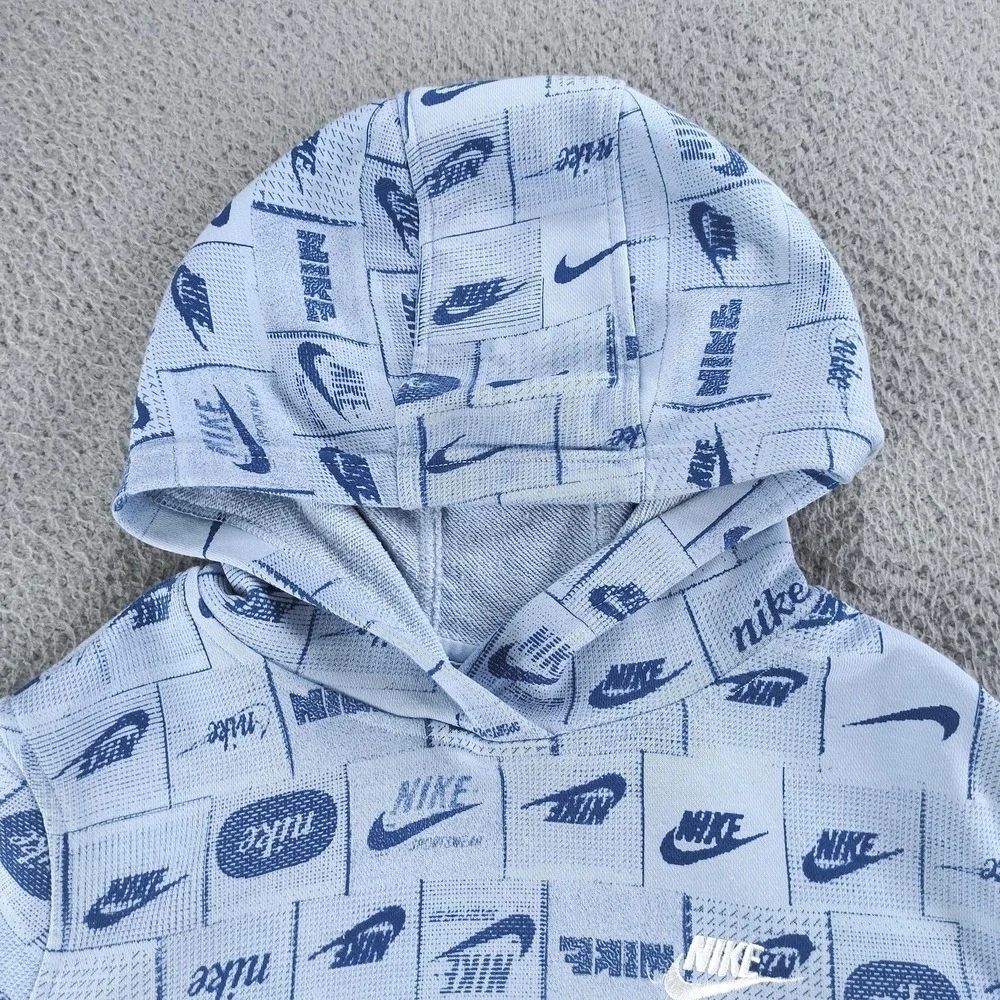 Nike Sportswear Hoodie Kids XL Blue All Over Logo Graphic Pullover FN8741-440